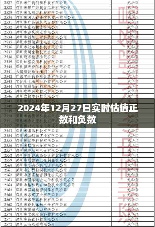 实时估值正负数解析,2024年12月27日数据解读